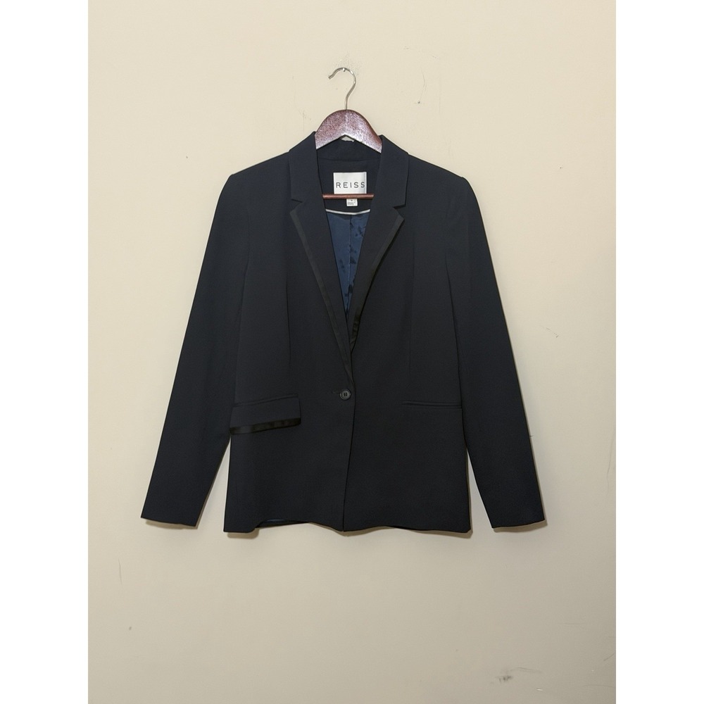 REISS Siena Navy Single-Button Tuxedo Blazer Satin Trim Jacket Size Medium
